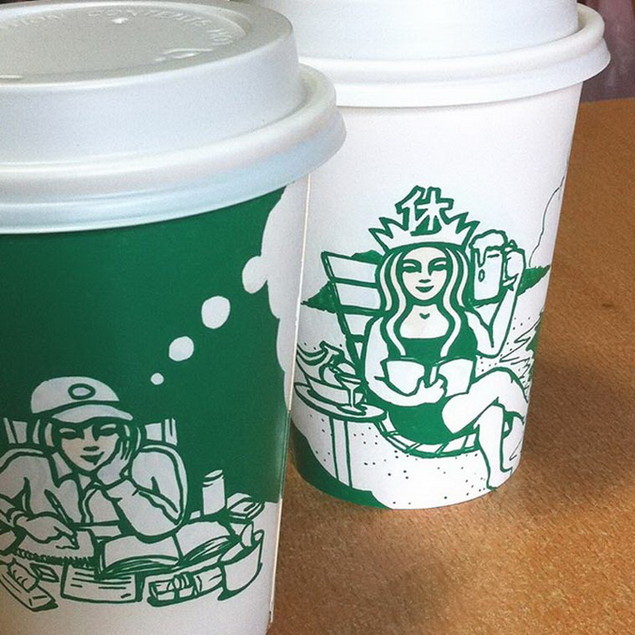 Дизайн на стаканчиках для кофе Starbucks